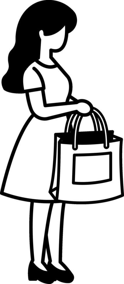 black and white illustration a woman holding a shopping bag vector