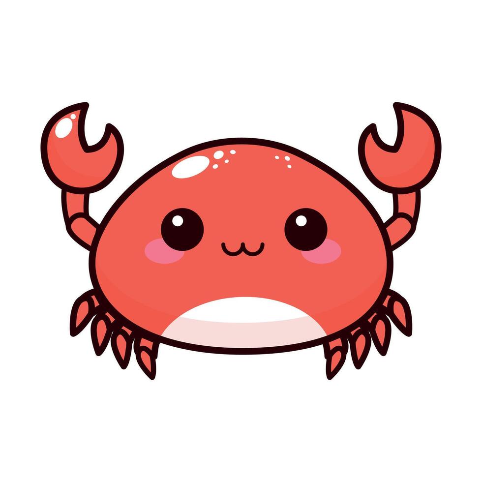 A cute cartoon crab with a round body, red color, and large claws. vector