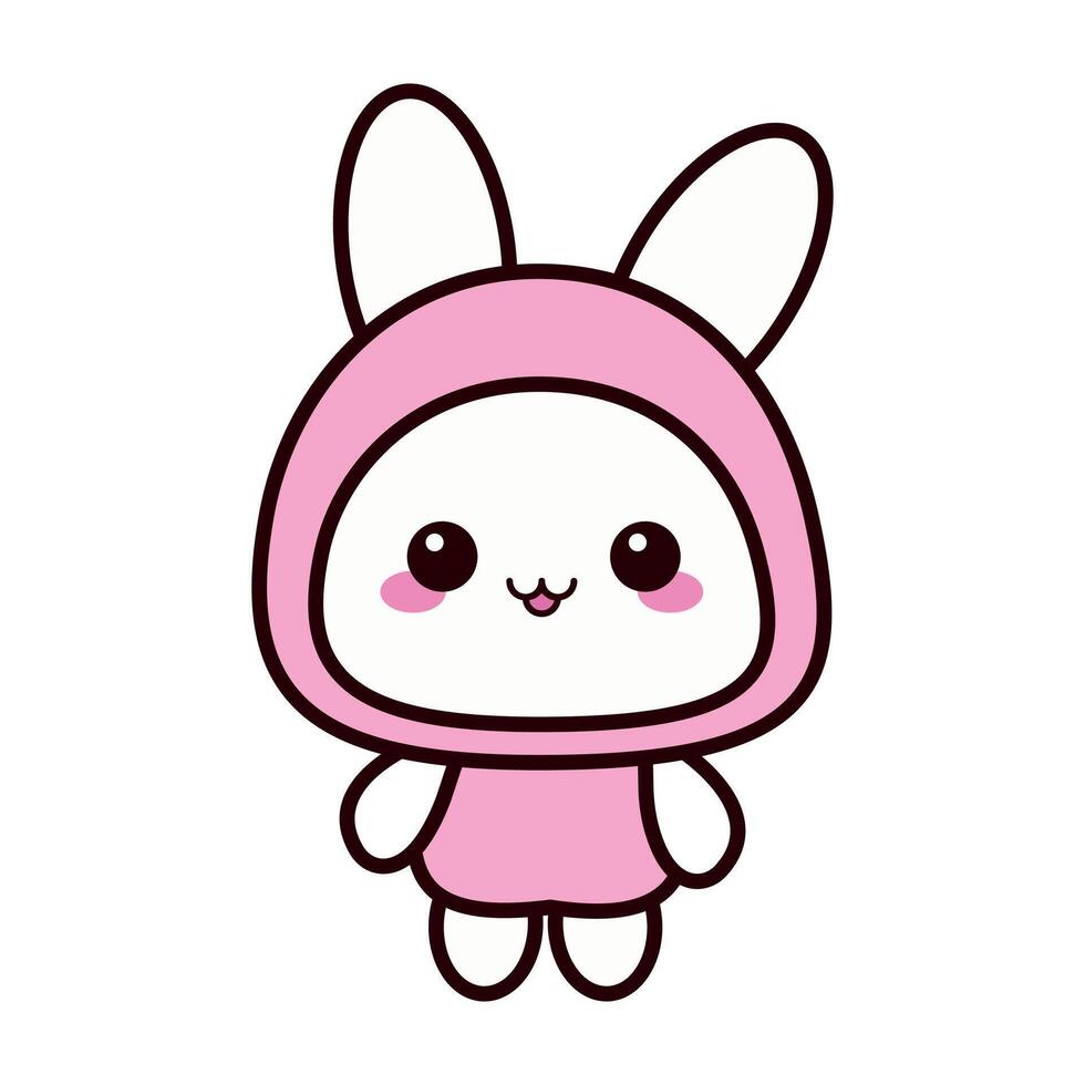 A cute cartoon character resembling a bunny, wearing a pink hooded outfit. vector