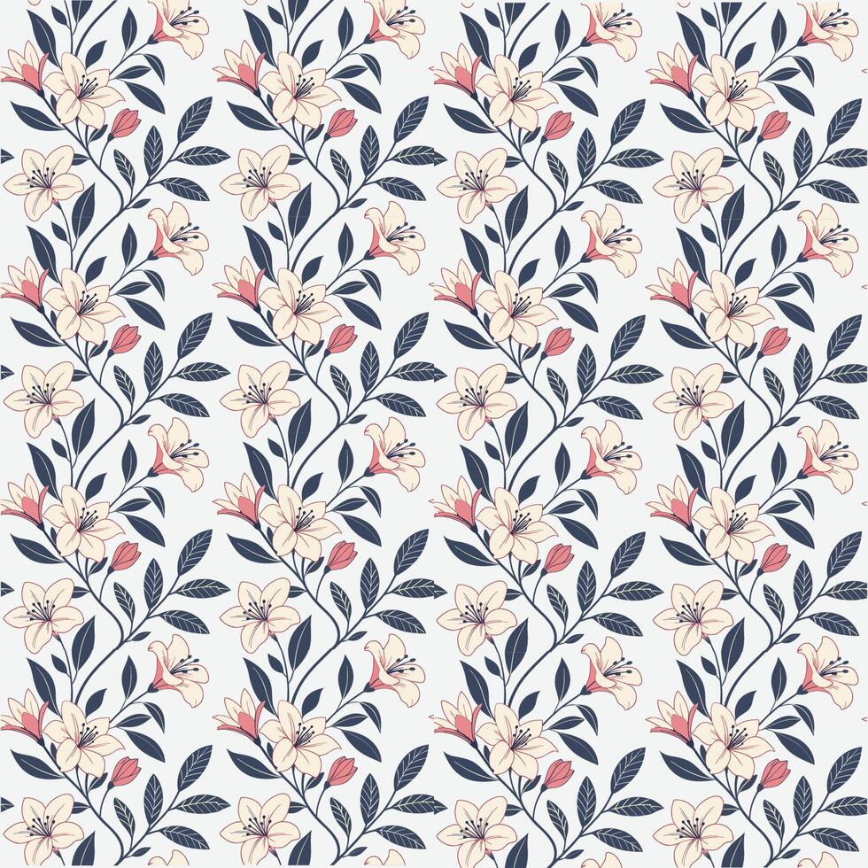 Delicate Seamless Floral Pattern with Cream Flowers and Pastel Leaves - Botanical Print vector