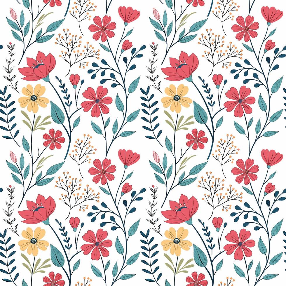 Seamless Floral Pattern Background for Textiles and hand-drawn flowers backgrounds,, vector