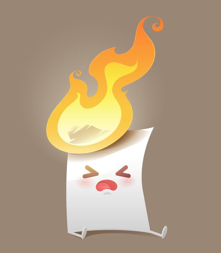 This cartoon shows paper starting to burn, like someone trying to destroy evidence with fire. vector