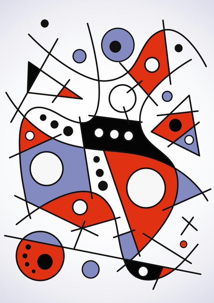 Abstract Painting with Geometric Shapes. Surreal art illustration in Joan Miro style. vector