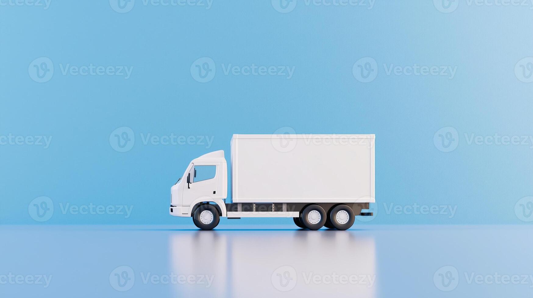 White truck on blue background 3d render photo