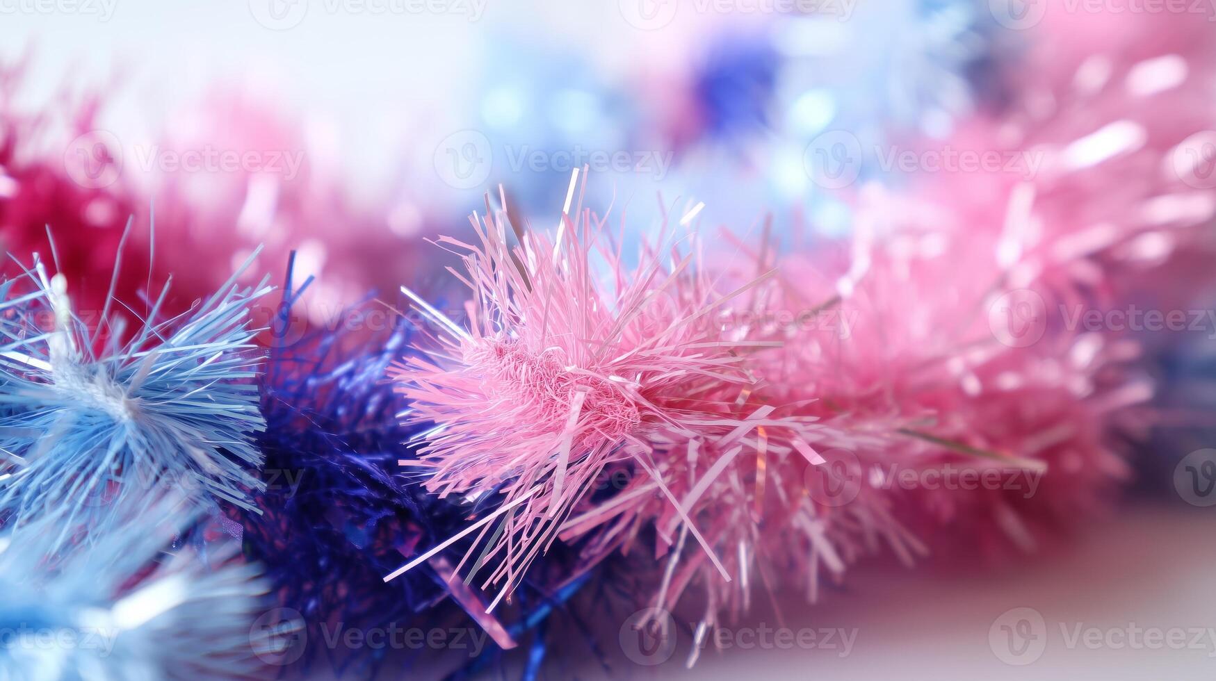 A close up of some blue and pink tinsel photo