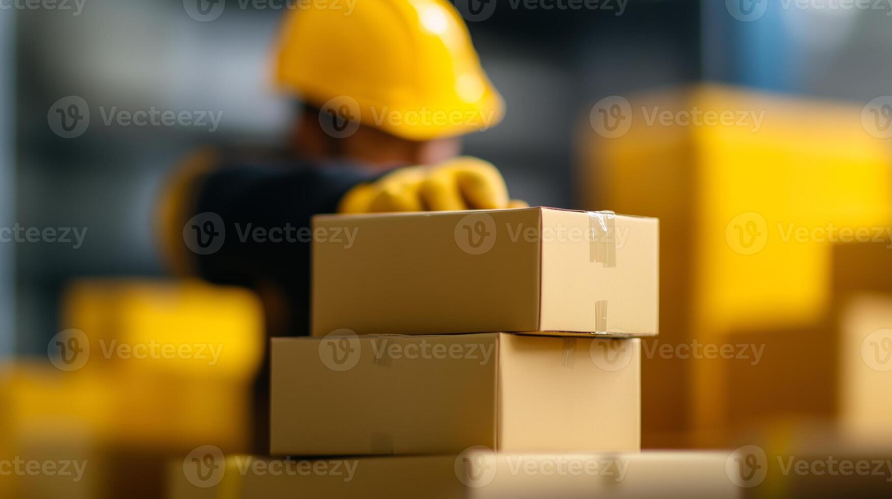 Factory Worker Packing Boxes, Warehouse photo