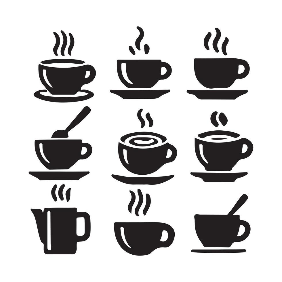 Steaming Coffee Cup and Tea Mug Icons for Cafes Restaurants and Breakfast Menus vector
