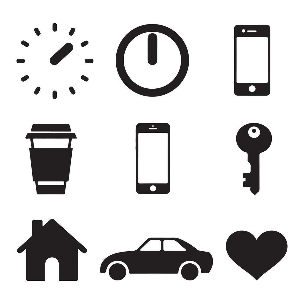 Daily Routine and Lifestyle Icons Set of Nine Black and White Symbols vector