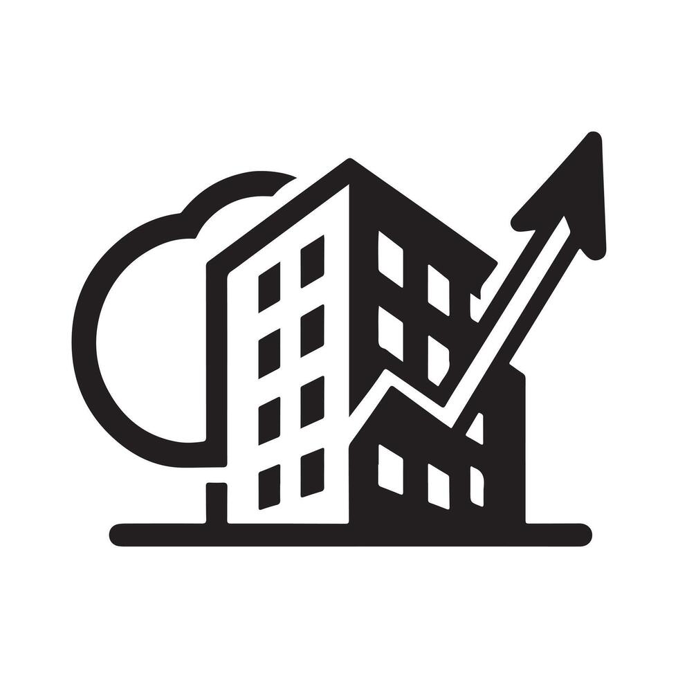 Business Growth Building Icon, Modern Company Headquarters, Financial Progress Office Building vector