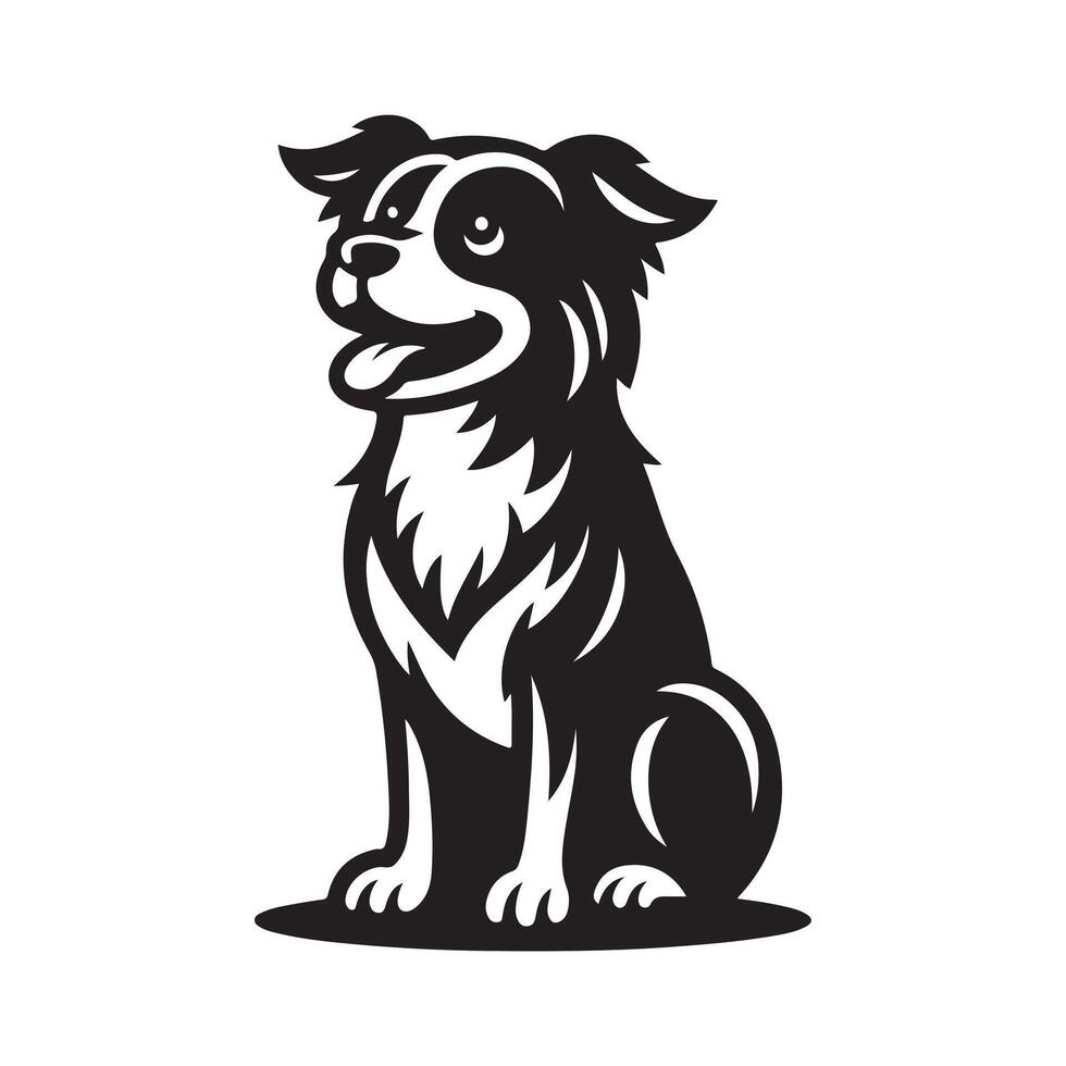 Happy Australian Shepherd Dog Illustration Sitting and Looking Up vector