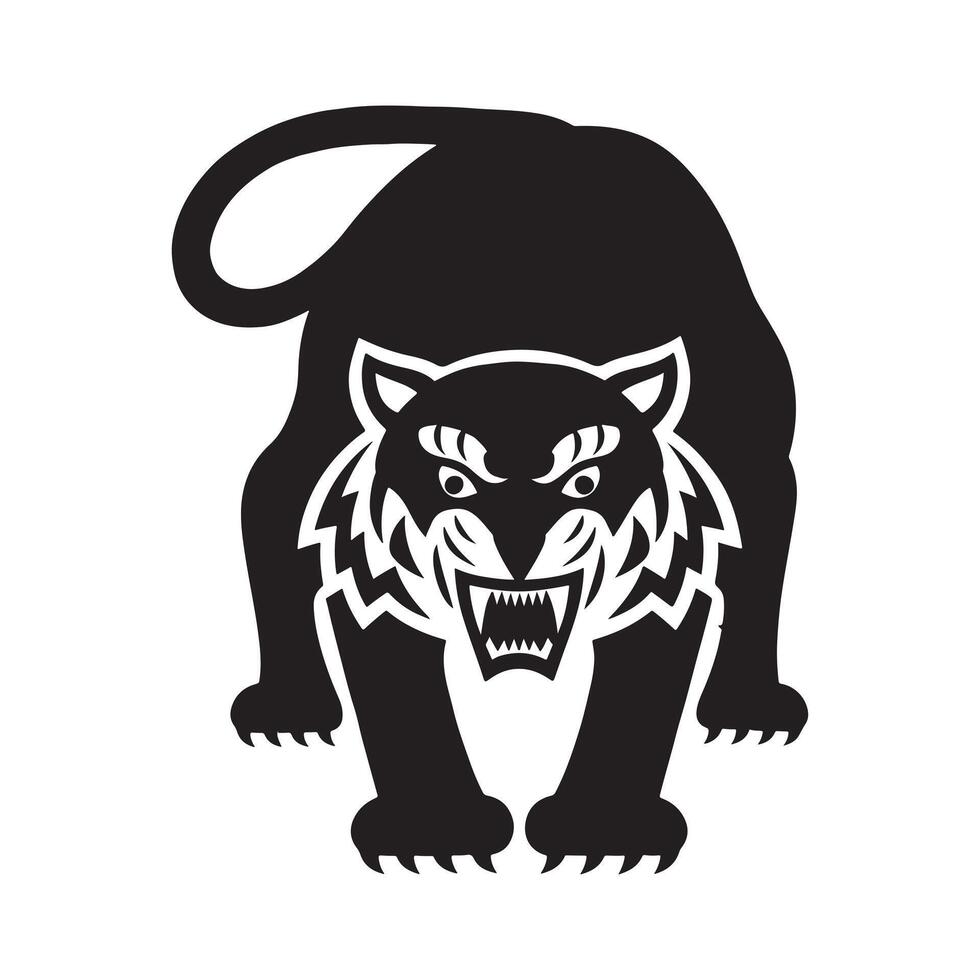 Roaring Tiger Silhouette Mascot Fierce Wild Animal Predator Design, Aggressive Big Cat Symbol vector