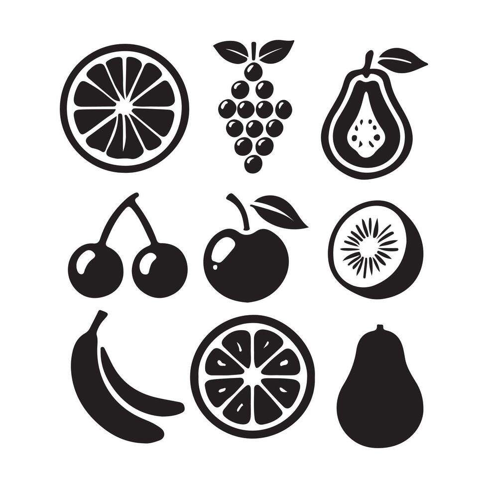 Fruit Silhouettes Icon Set Healthy Food Collection vector