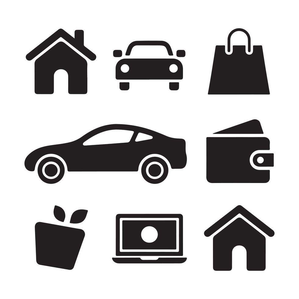 Personal Finance and Lifestyle Icons Set of Nine Black and White Symbols vector
