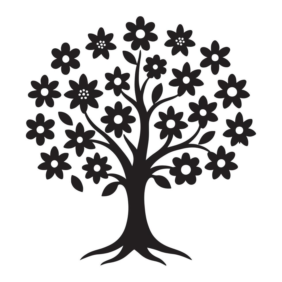 Flowering Tree Silhouette Icon Floral Blooming Tree of Life vector