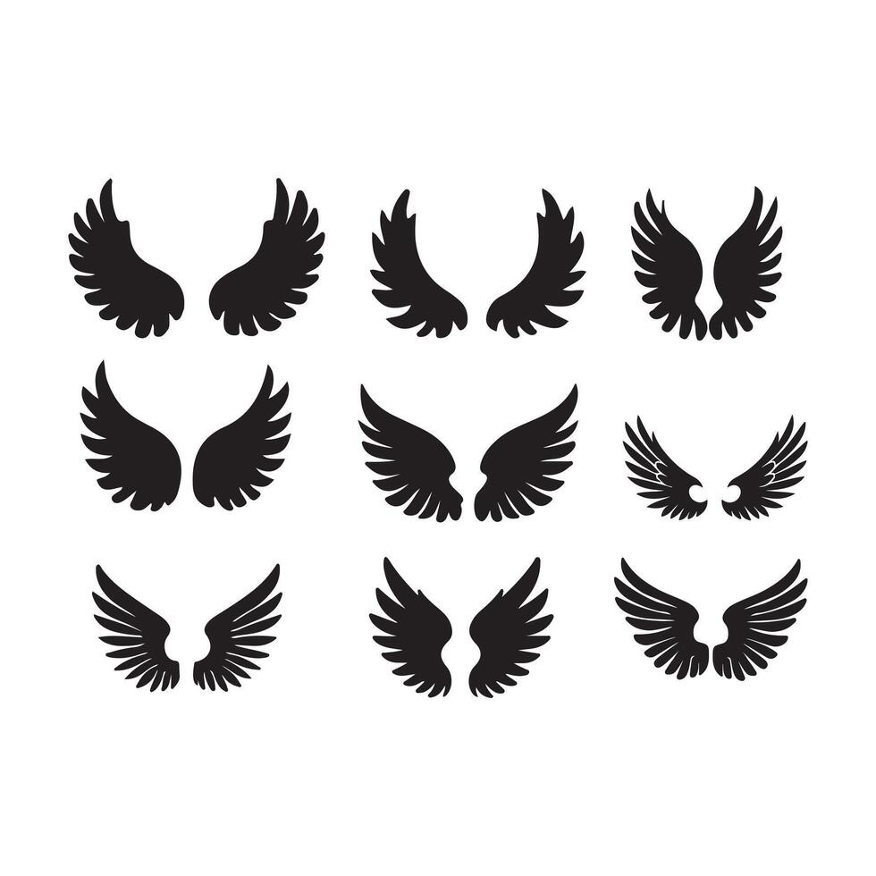 Black Silhouette Wings Collection for Creative Artwork Illustration vector