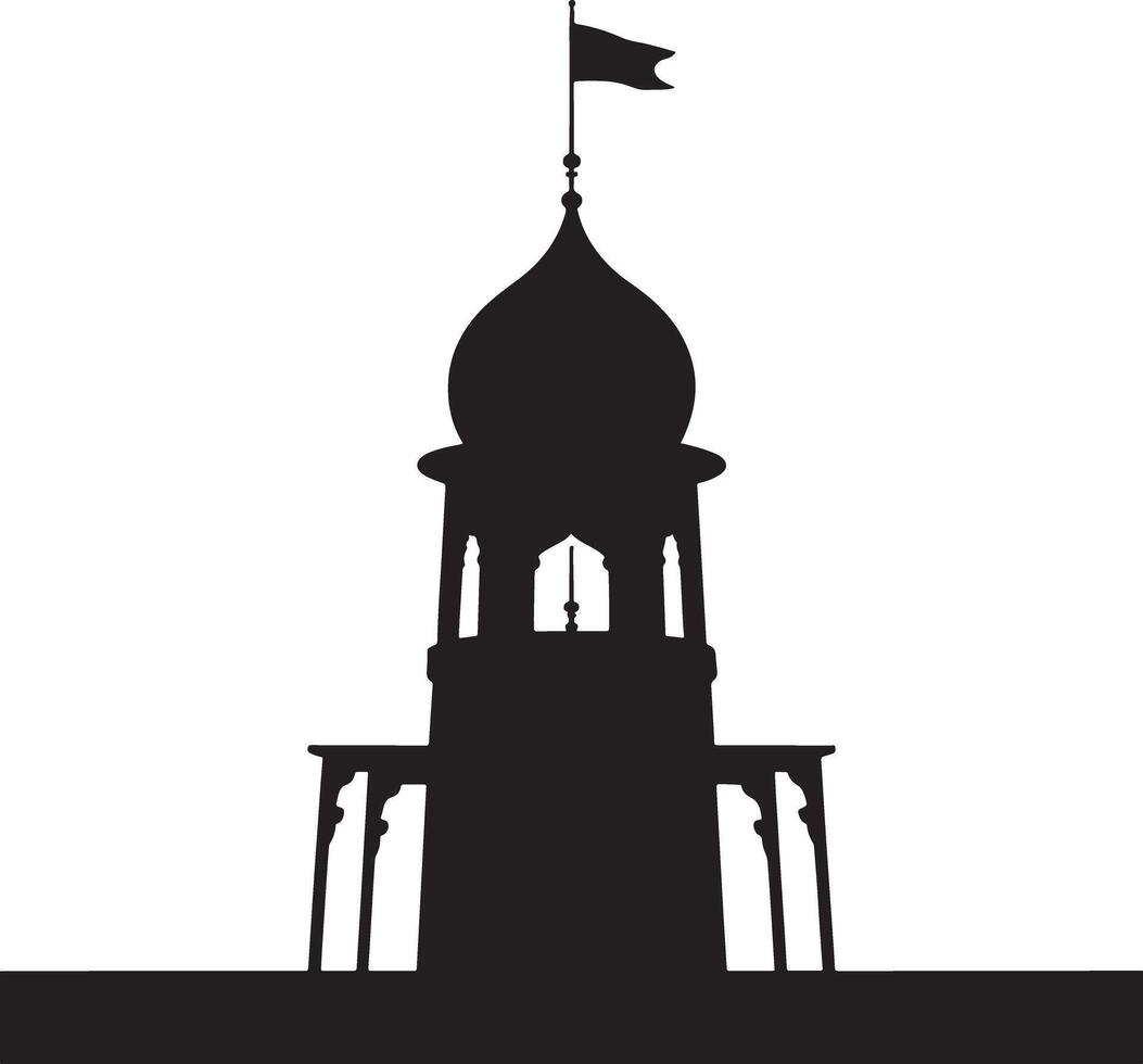 Silhouette of a majestic indian style tower with a flag. vector