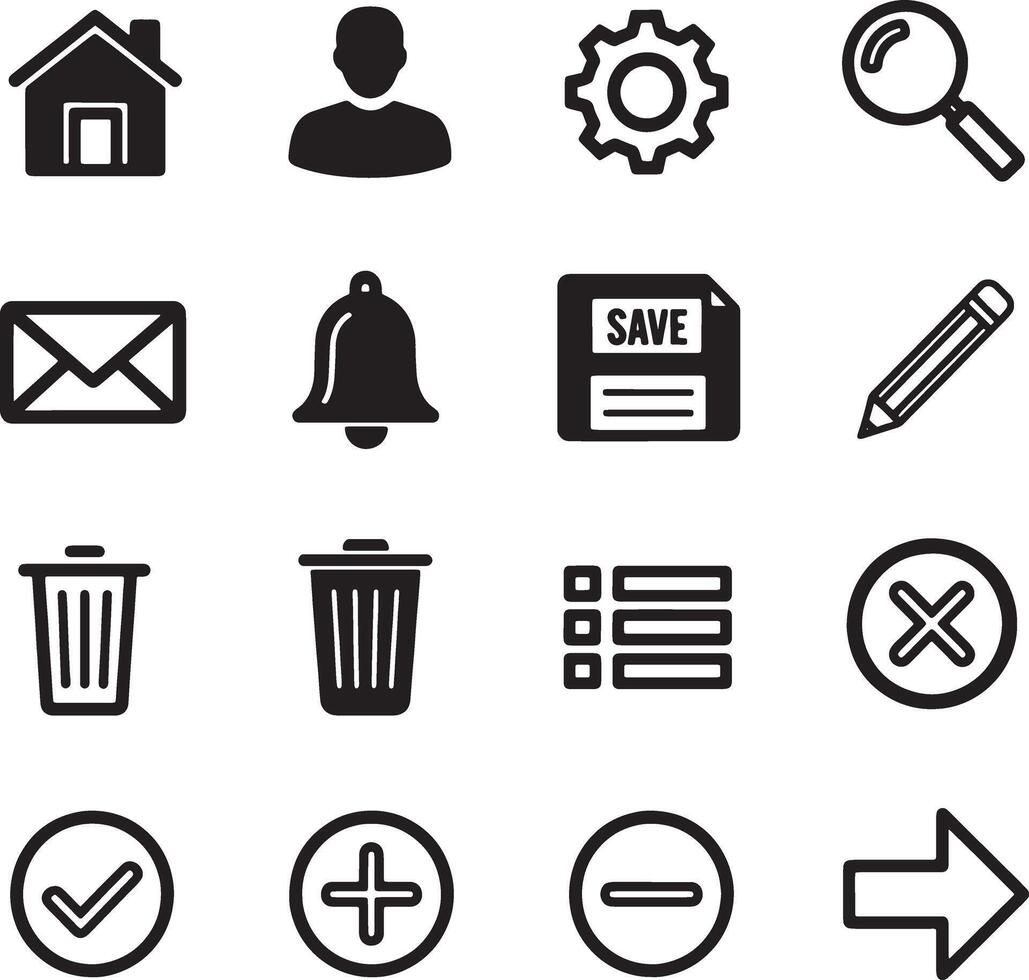 Various icons including a trash can, a mailbox, and a clock vector