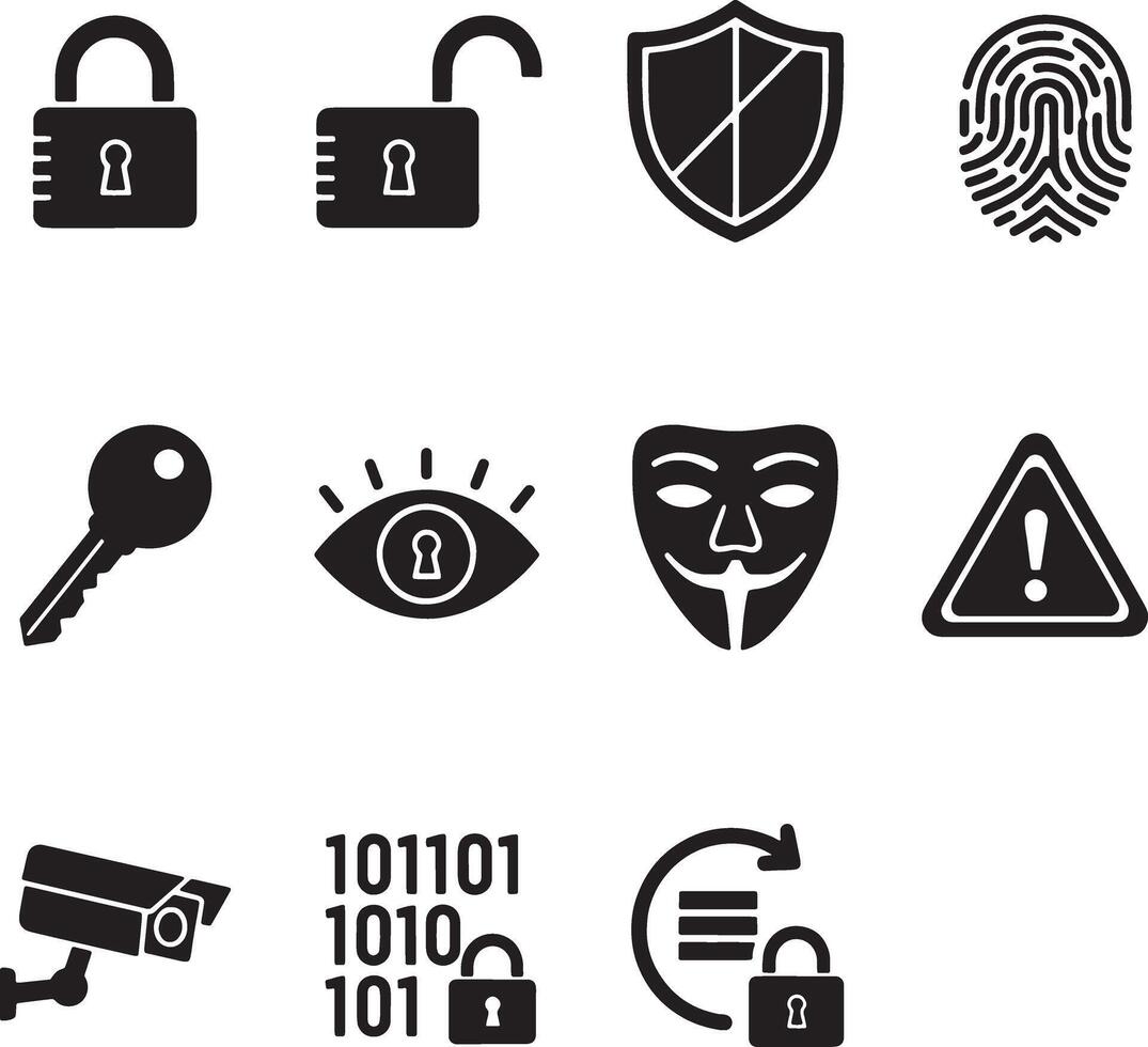 Various icons of security and security equipment vector