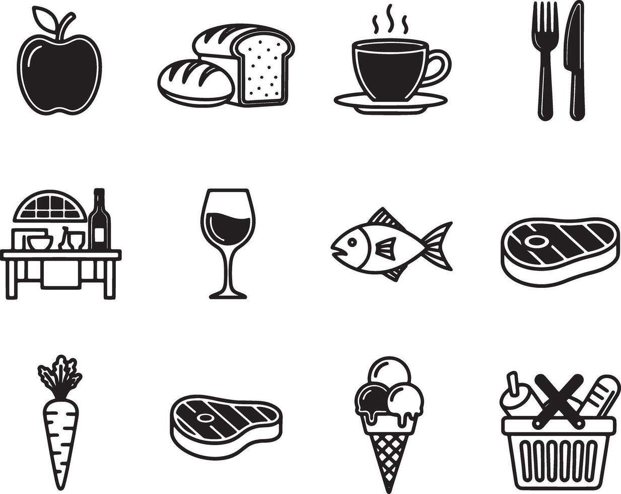 Food and drink icons set vector