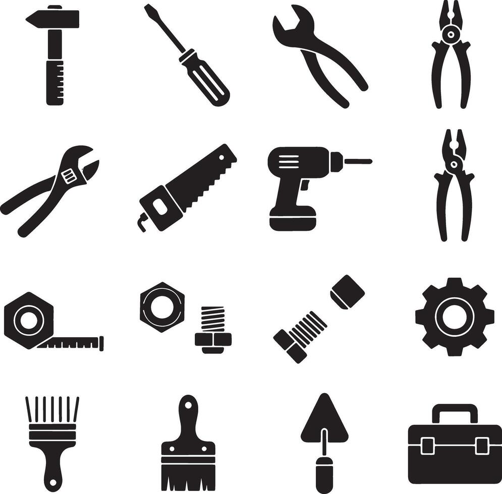 Various tools icons on a white background vector