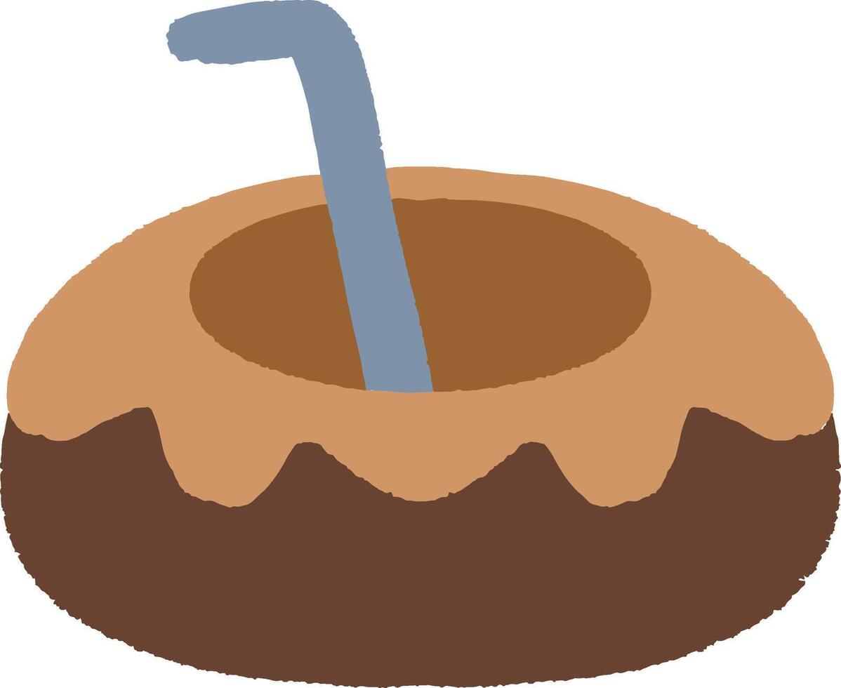 Hand-drawn coconut drink with a straw in earthy tones vector