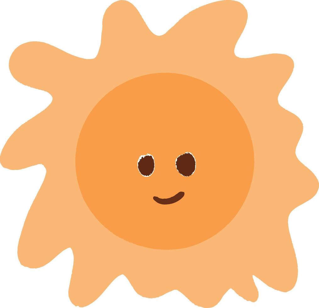 Hand-drawn smiling sun with a cute face in warm orange tones vector