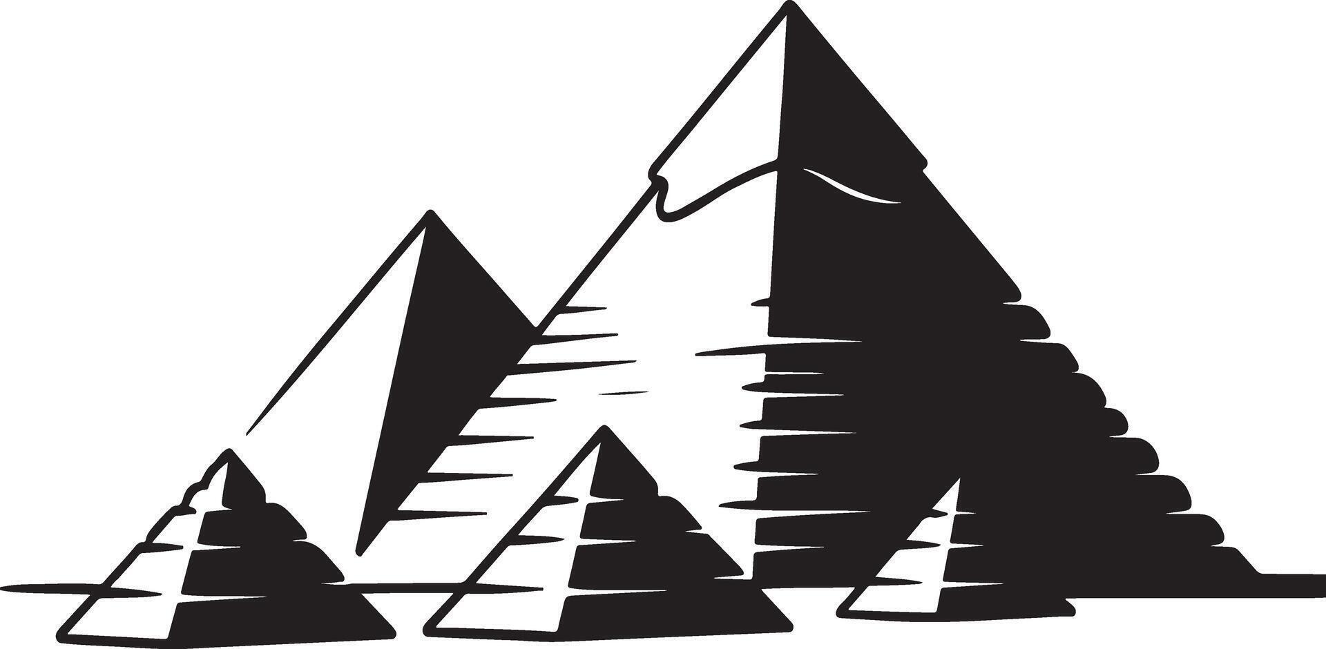 Three pyramids graphic illustration black and white. vector