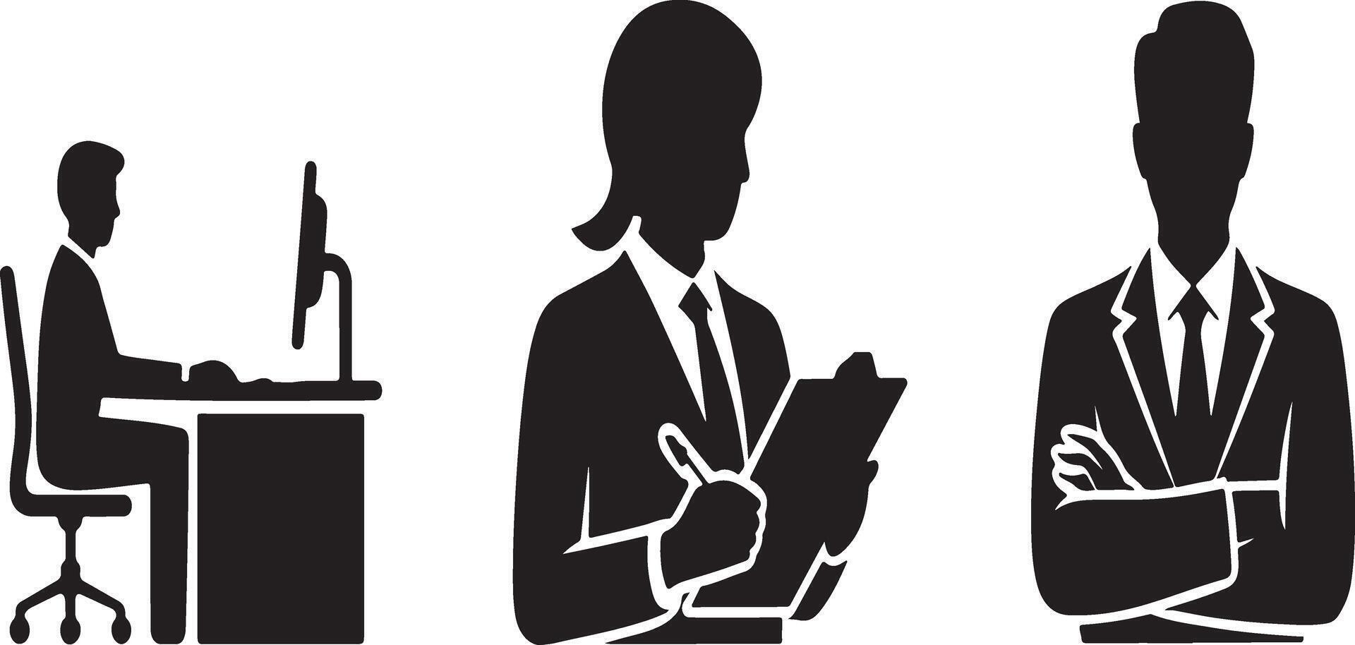 Business people icons set working office workplace. vector