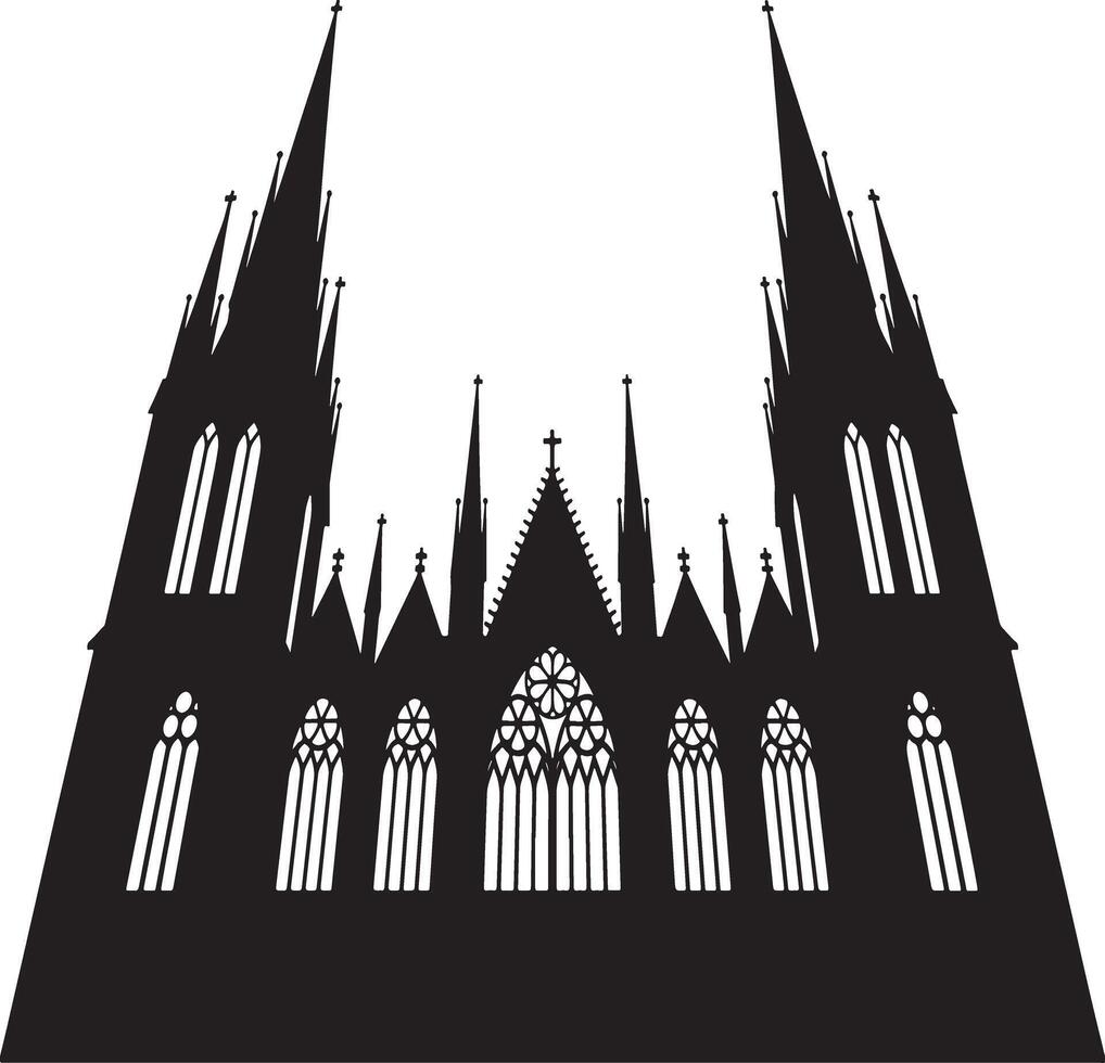 Gothic cathedral silhouette black and white isolated on white background. vector