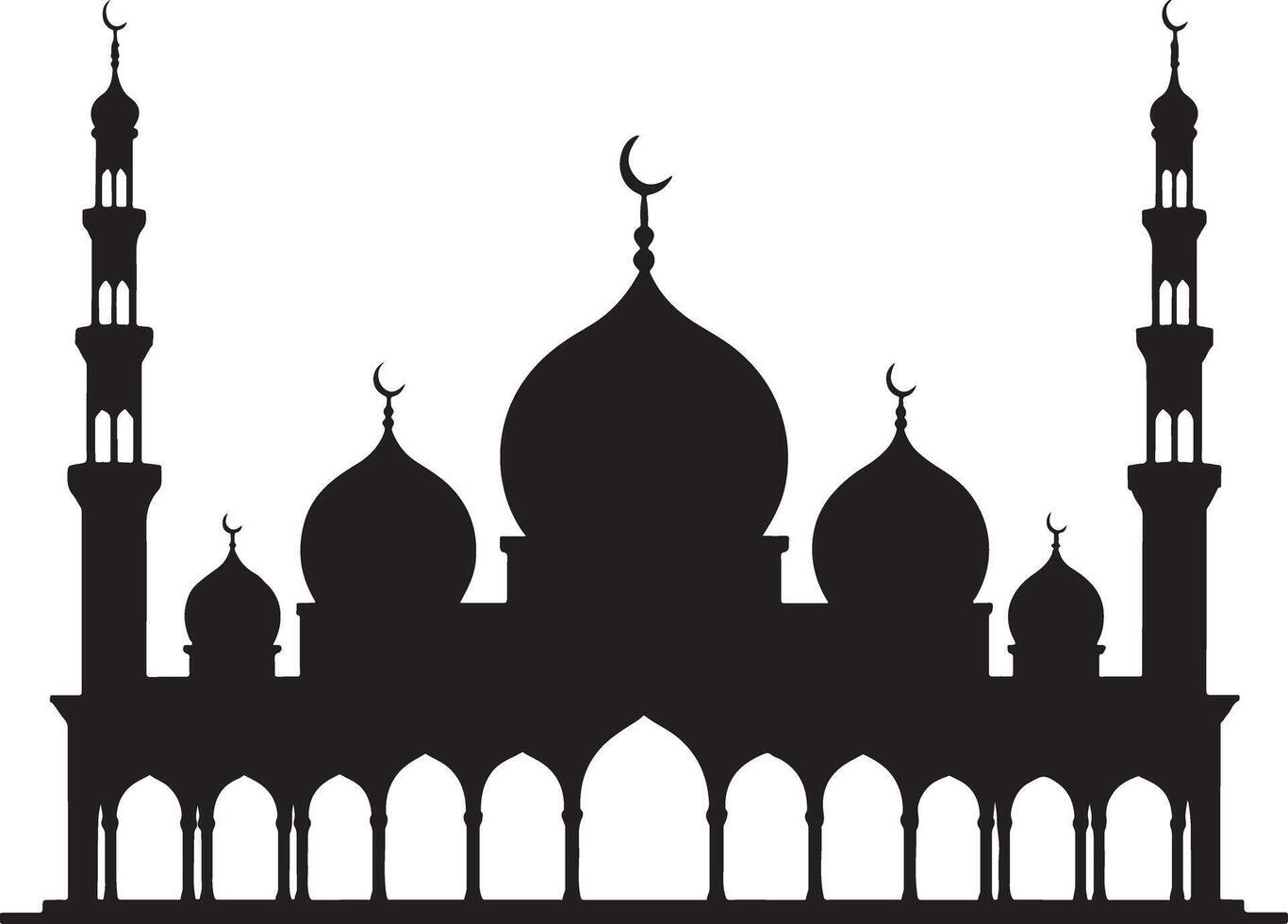 Mosque silhouette black and white isolated on white background. vector