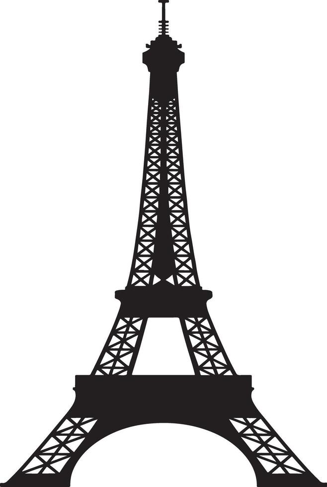 Iconic Eiffel Tower Silhouette Paris, France, Landmark, Black, White, Structure, Travel, Symbol. vector