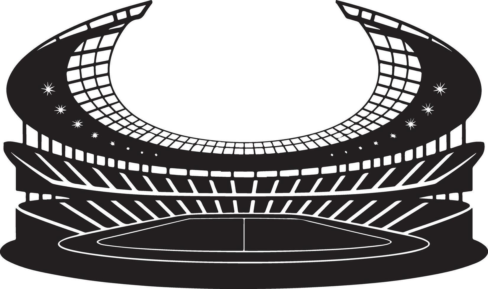 Modern Stadium Design CrescentShaped Arena, Seats, Field. vector