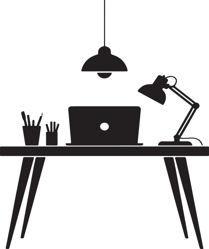 Modern minimalist workspace icon black silhouette. vector