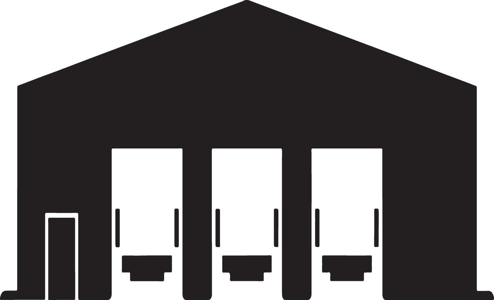 Simple black silhouette icon of a warehouse with three loading docks. vector