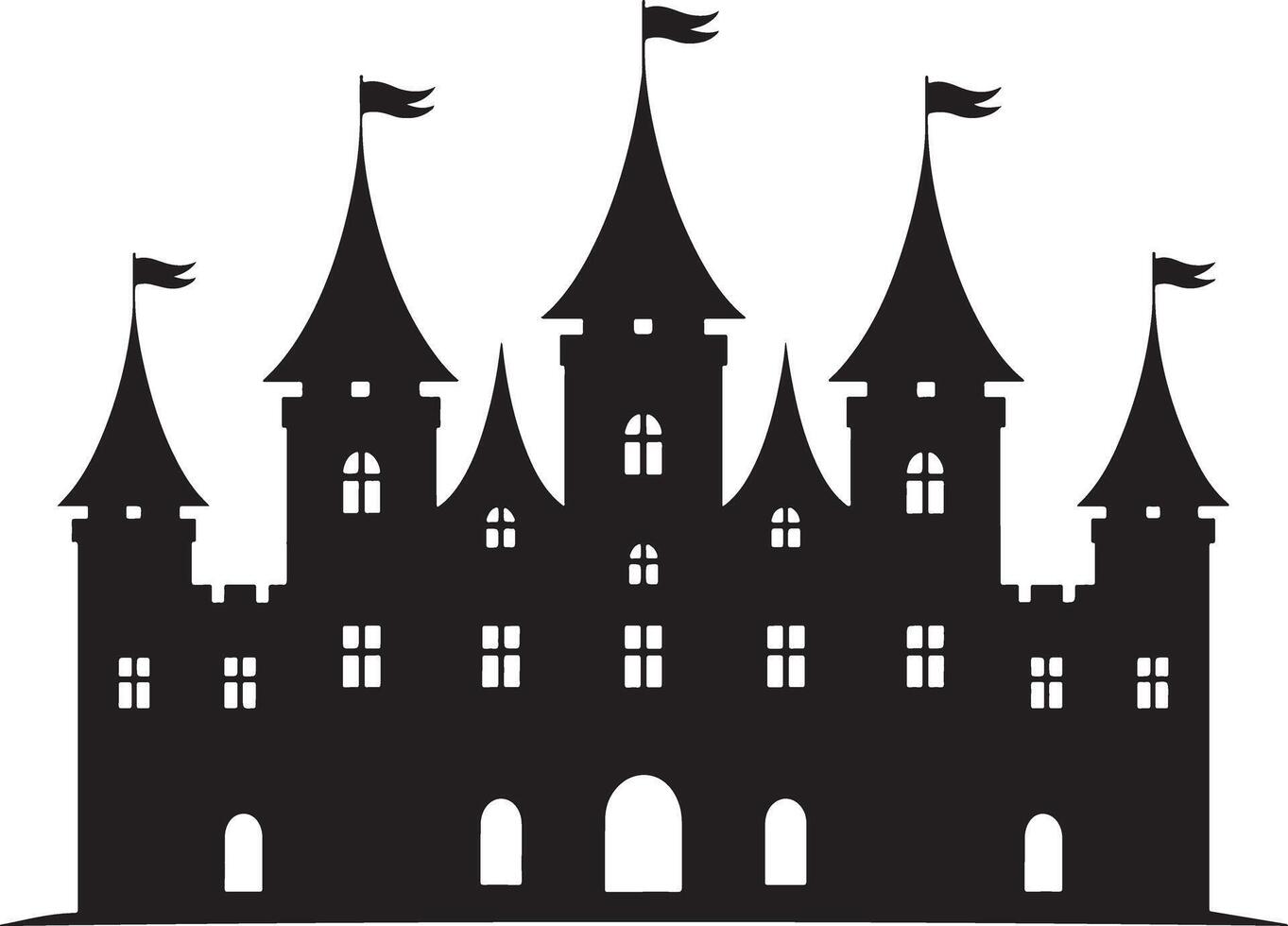 Black silhouette of a fairytale castle isolated on white background. vector