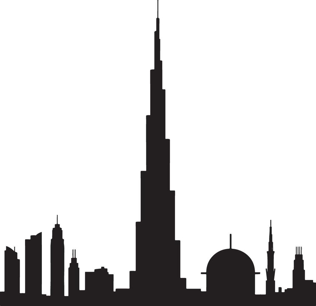 Dubai skyline silhouette with burj khalifa. vector