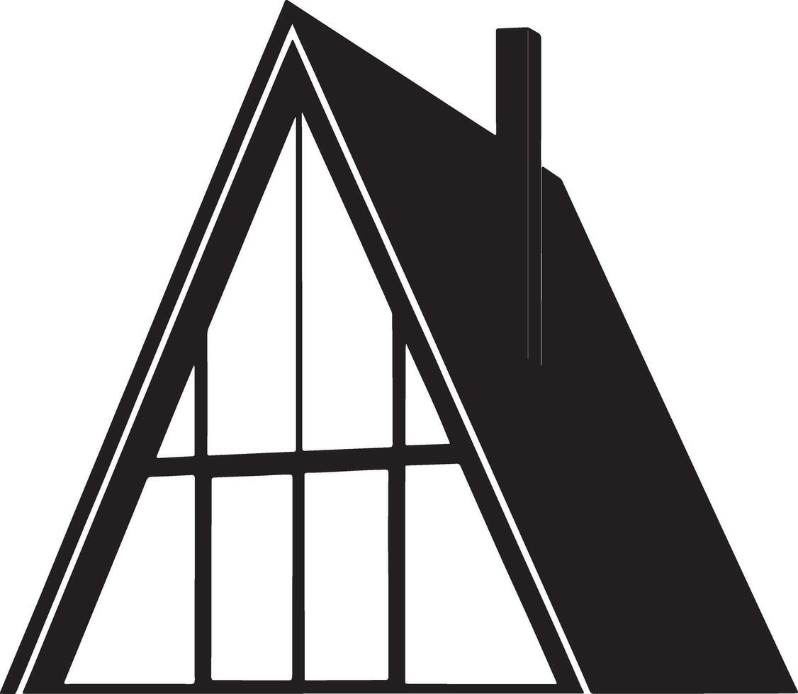 AFrame House Icon Black Silhouette, Modern Design, Chimney, Windows. vector
