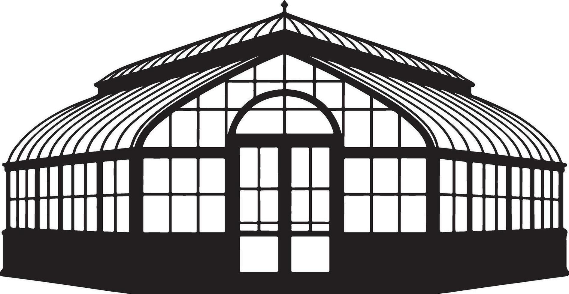 Elegant black silhouette of a victorian greenhouse botanical garden structure. vector