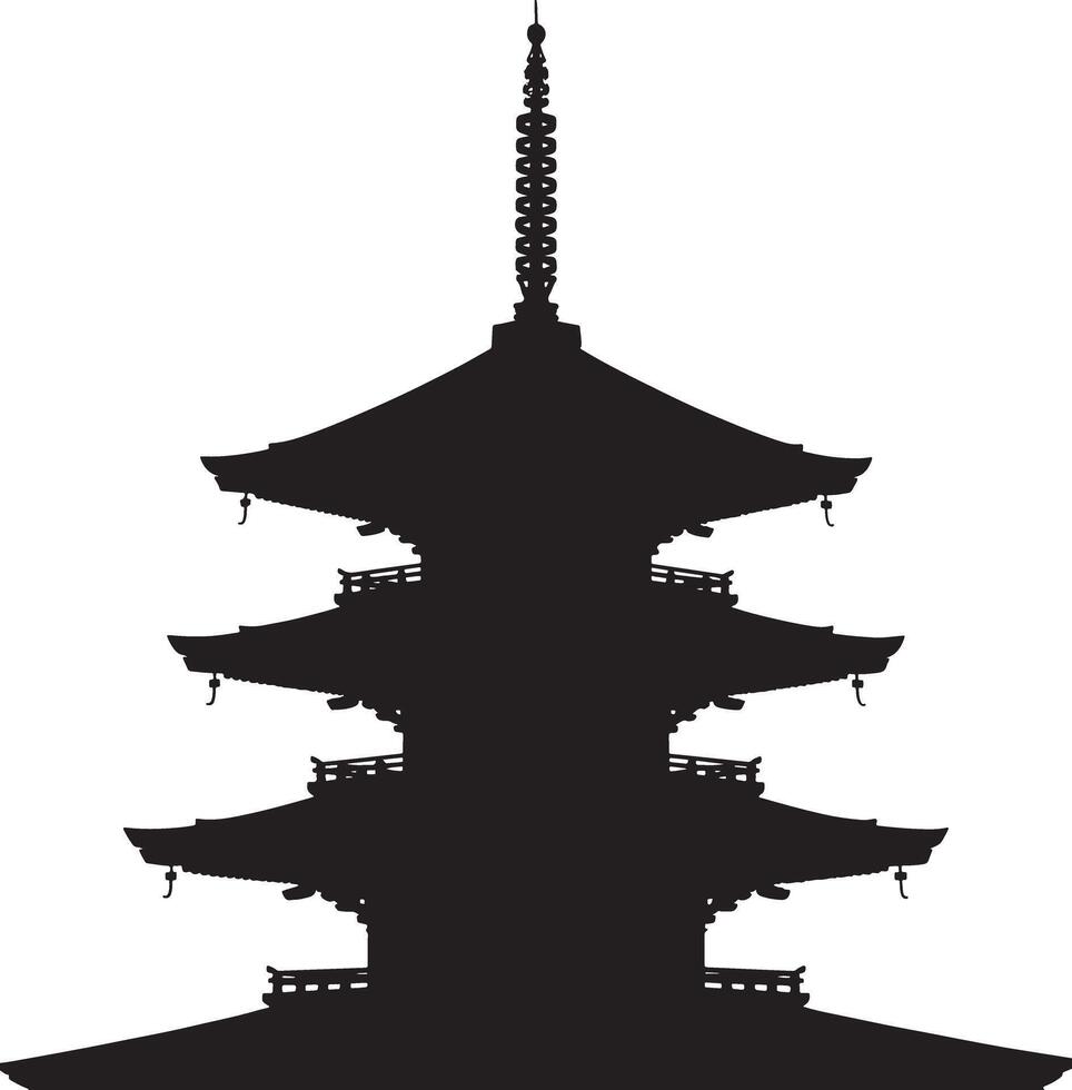 Japanese pagoda silhouette isolated on white background isolated on transparent background. vector