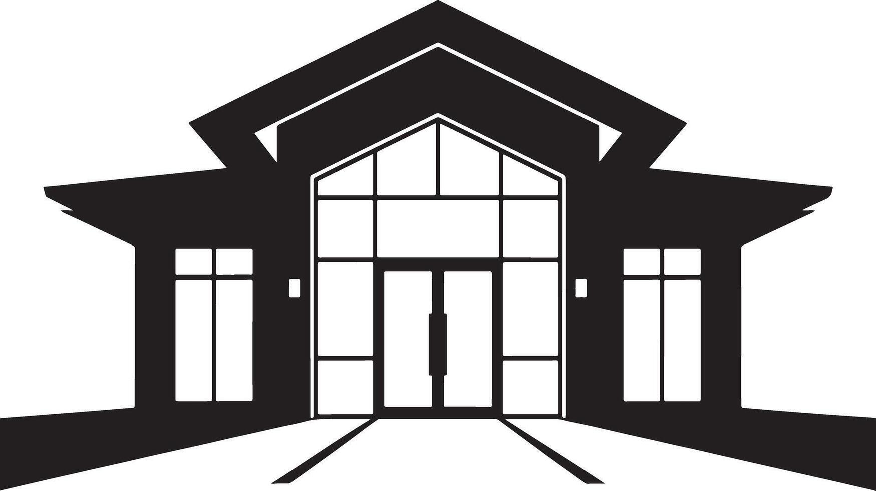 Modern building entrance silhouette architectural design illustration. vector