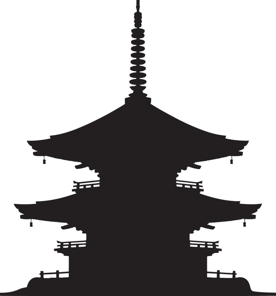 Japanese pagoda silhouette two story black isolated on white background. vector