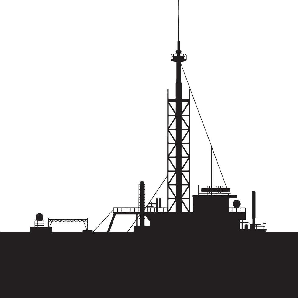Silhouette of an offshore platform vessel with tall tower. vector