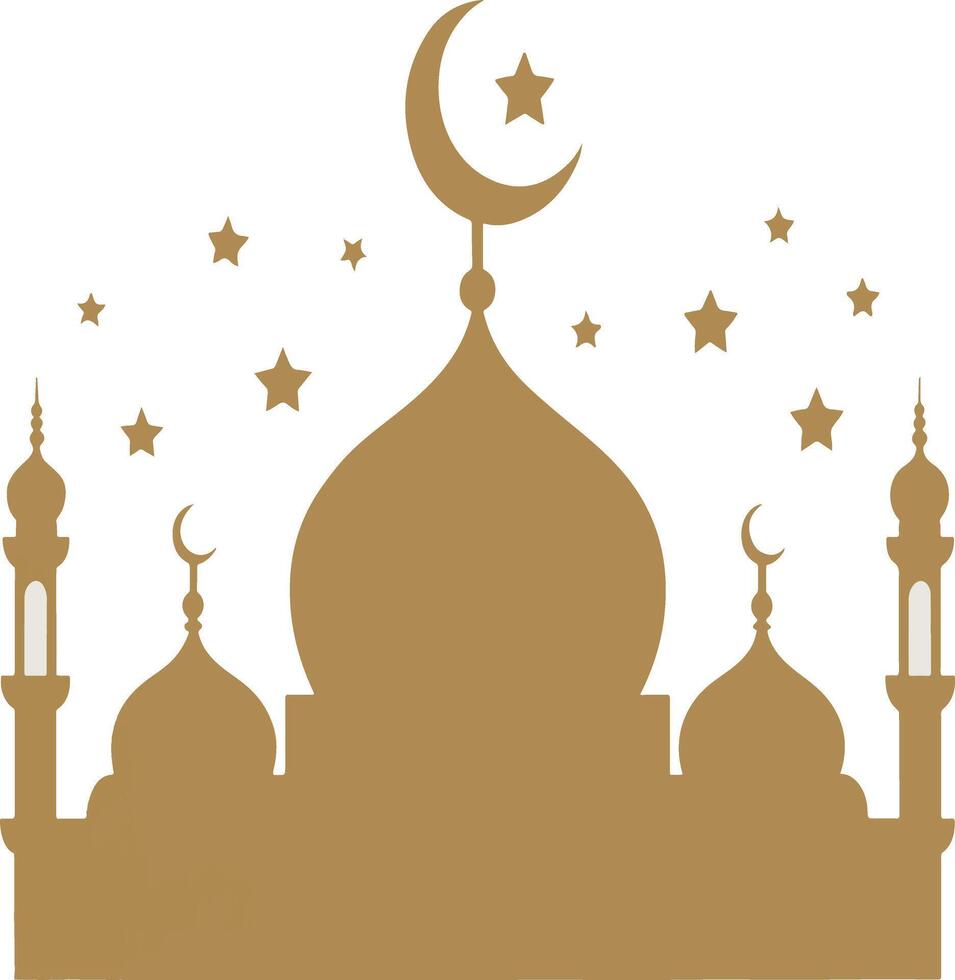 Islamic mosque silhouette with crescent moon and stars. vector
