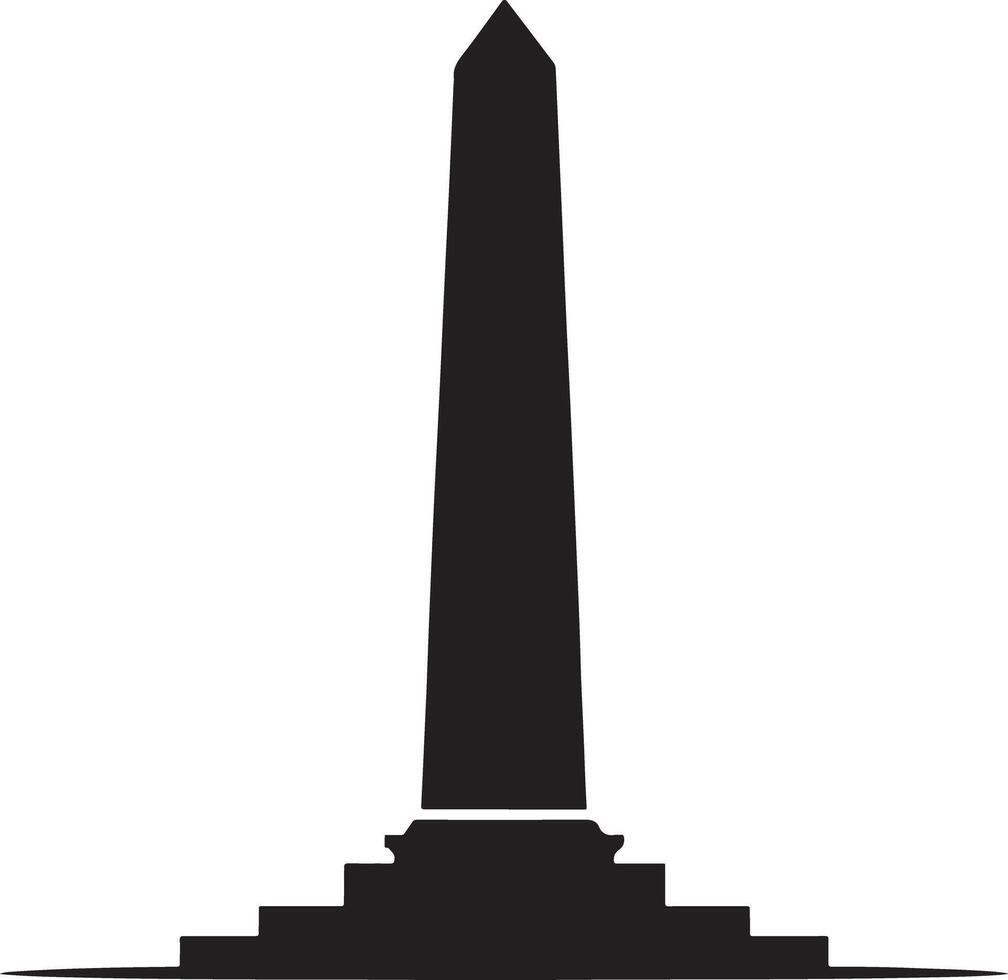 Simple black silhouette of a tall obelisk monument on a stepped base. vector