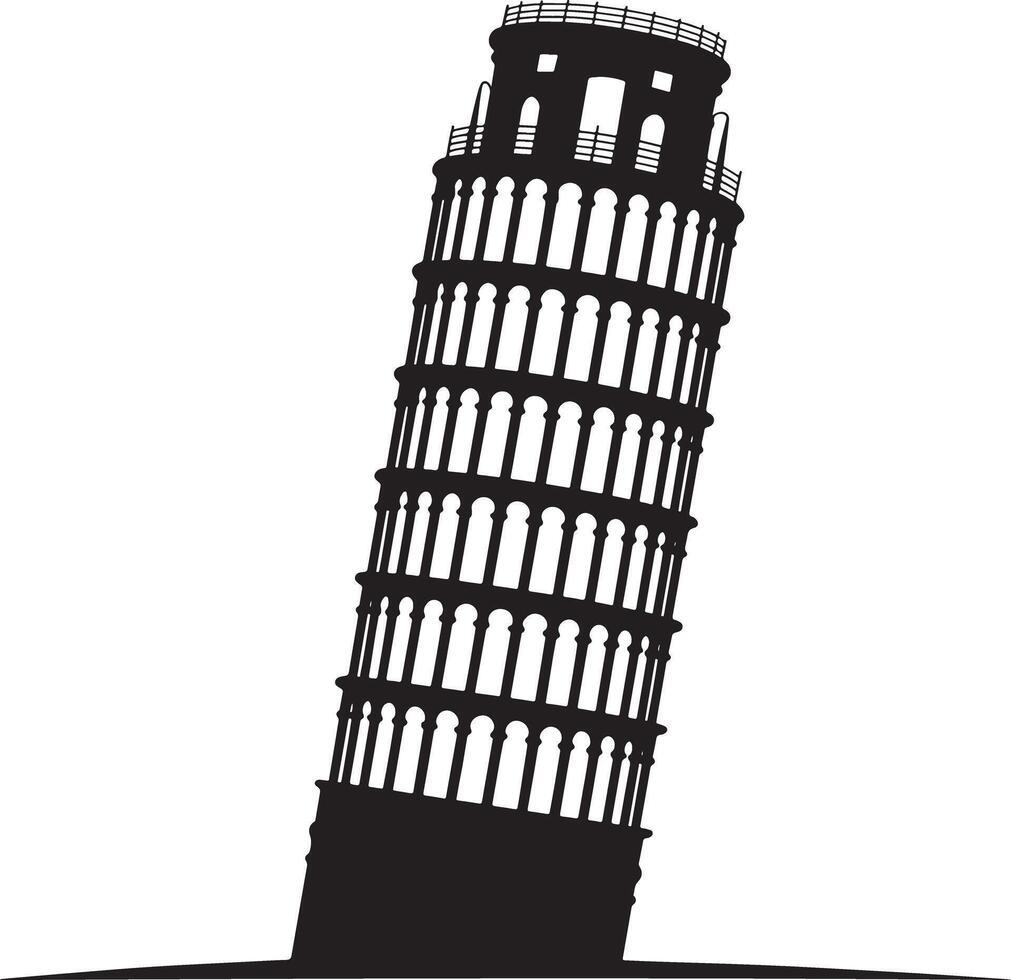 Leaning tower of pisa black silhouette illustration. vector