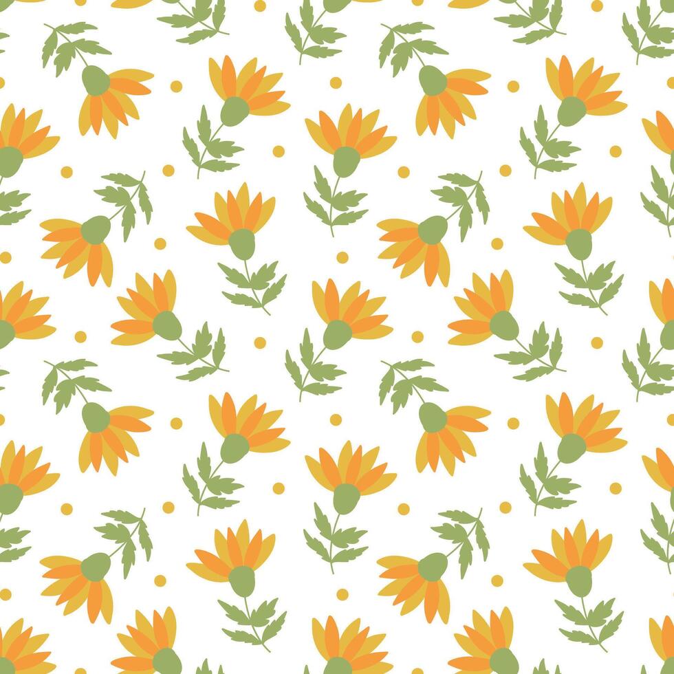 Abstract simple background, summer theme. Seamless pattern with flowers and leaves. A summer texture for the design. vector