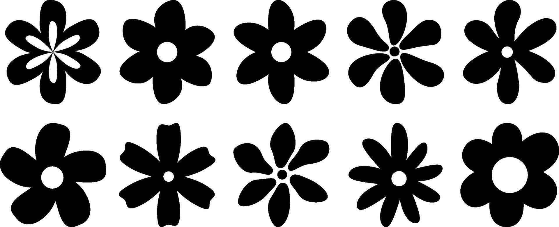 Modern botanical flower silhouettes in black for graphic design vector