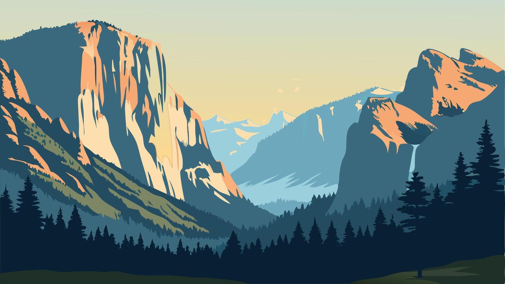Majestic Yosemite Valley Landscape Sunrise View of El Capitan and Half Dome vector