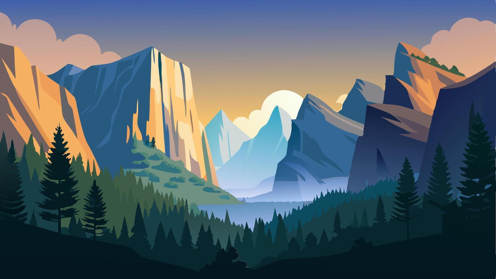 Majestic Yosemite Valley Sunrise Breathtaking Mountain Landscape vector