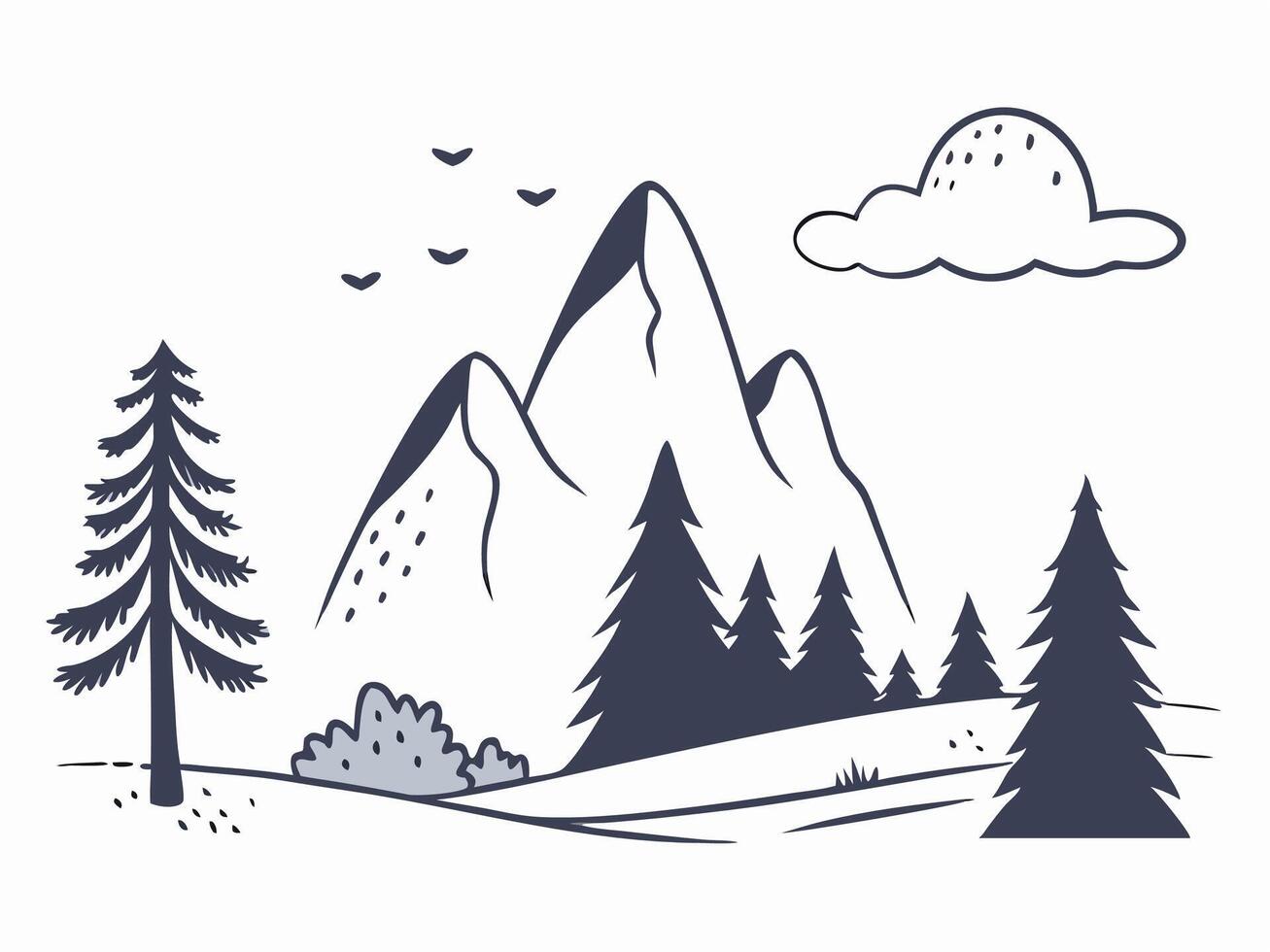 Hand drawn Mountain Landscape Illustration vector